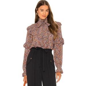 Ulla Johnson Margeurite Paisley Ruffle Silk Blouse 2